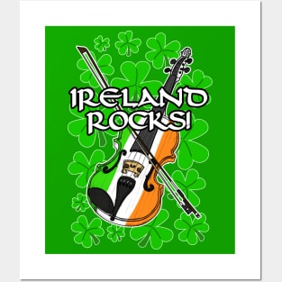 Ireland Rocks Fiddle Irish Flag St Patrick's Day Posters and Art